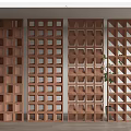 Wooden Room Dividers With Various Grid Patterns And Decorative Plant Accent