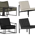 Modern Accent Chairs With Fabric Leather Upholstery And Metal Frame In Gray White Black Colors