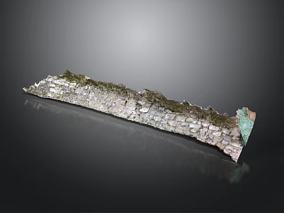 Natural Moss Covered Stone Wall Segment With Textured Surface And Greenery 3d model