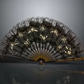 Exquisite Fan Shaped Pendant With Delicate Lace And Gold Floral Patterns