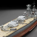 Detailed Battleship Warship Model Featuring Large Turrets Upper Structures And Wooden Deck 3d model