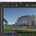 Traditional Modern Office Building Architecture With Glass Curtain Walls Gray Roof And Greenery