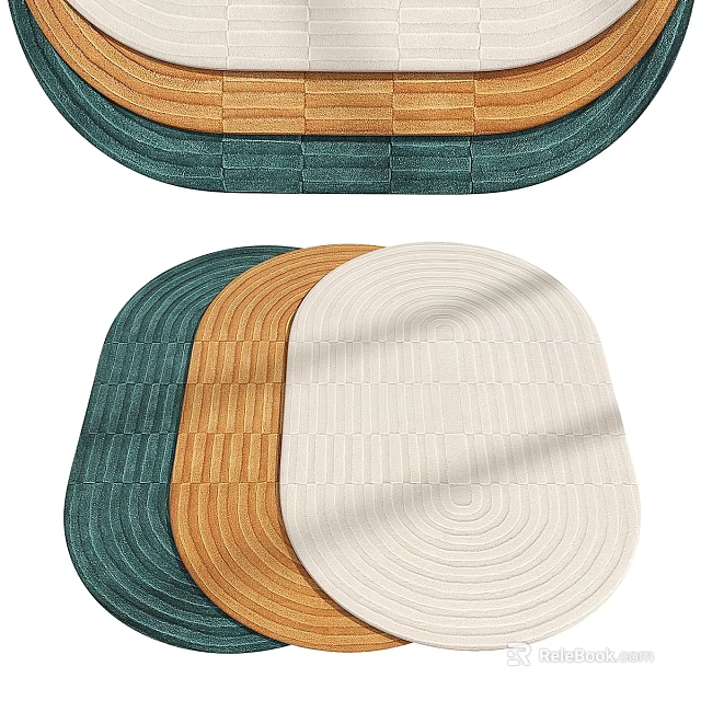 Modern Square Rugs in Green Orange and White with Woven Textured Design Patterns 3d model 