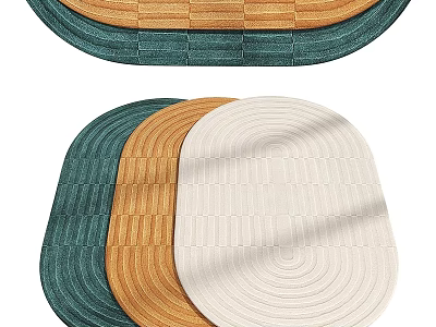 Modern Square Rugs in Green Orange and White with Woven Textured Design Patterns 3d model