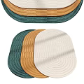 Modern Square Rugs in Green Orange and White with Woven Textured Design Patterns