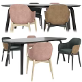 Modern Dining Table Set With Upholstered Chairs In Pink Brown Green And Black Rectangular Tabletop 3d model