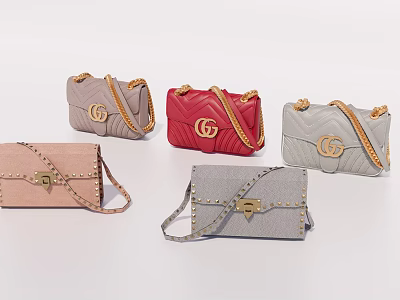 Quilted Fashion Handbags With Chain Straps Gold Hardware And Red Beige Gray Pink Color Options 3d model