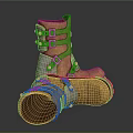 Stylish Brown Boots with Metal Buckles and Straps Crossed on Dark Background