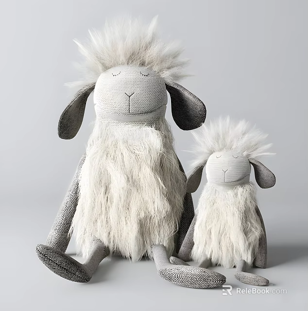 Big And Small Fluffy Sheep Plush Dolls With Closed Eyes 3d model