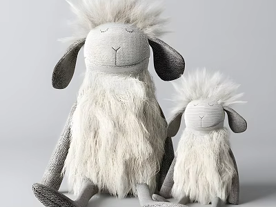 Big And Small Fluffy Sheep Plush Dolls With Closed Eyes 3d model