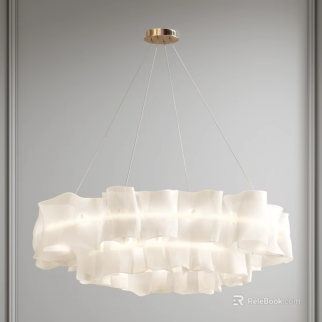 Modern White Layered Ruffled Chandelier Hanging from Ceiling with Soft Lighting 3d model 