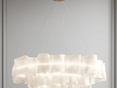 Modern White Layered Ruffled Chandelier Hanging from Ceiling with Soft Lighting 3d model