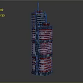 Cartoon Scene Red Tower With Multiple Floors Black Details And Antenna On Top