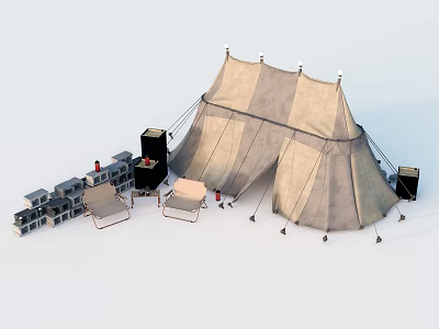 Outdoor Play Equipment With Large Canvas Tent And Seating Benches 3d model