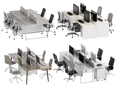 Modern Office Workstations With Multiple Desks Computer Monitors And Ergonomic Chairs 3d model