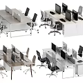 Modern Office Workstations With Multiple Desks Computer Monitors And Ergonomic Chairs 3d model