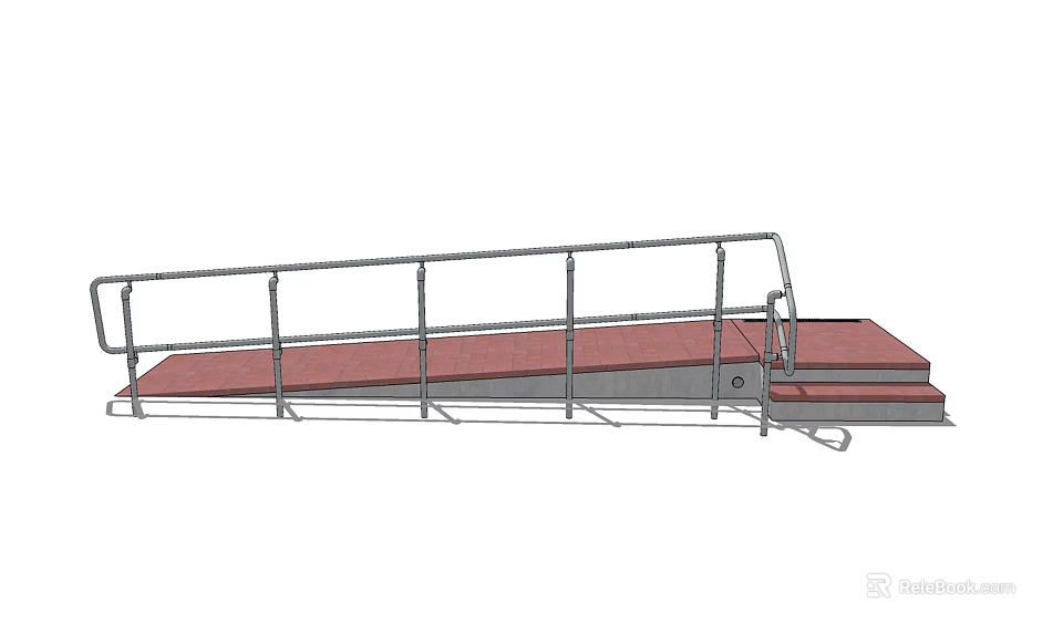 Metal Safety Railing With Red Platform And Ramp Structure Design 3d model