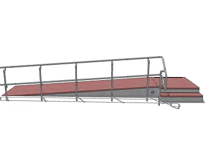 Metal Safety Railing With Red Platform And Ramp Structure Design 3d model