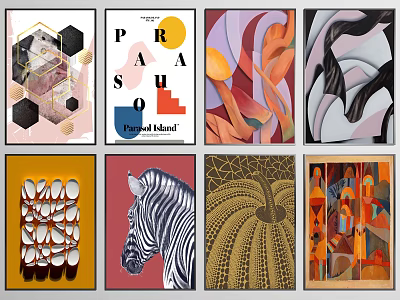 Various Style Decorative Artworks With Abstract Geometric And Animal Designs 3d model