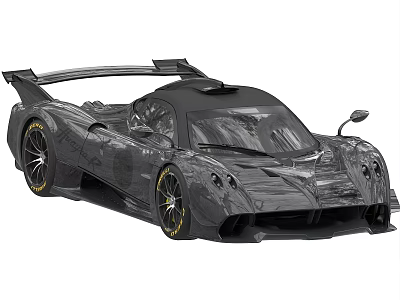 Black Supercar with Aerodynamic Body Sharp Lines Large Rear Wing Unique Alloy Wheels High Performance Design 3d model