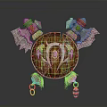 Vintage Powerful Weapon Wooden Shield With Central Emblem And Decorative Metal Axes On Both Sides