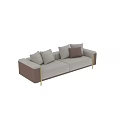 Elegant Modern Two Seater Sofa With Beige Fabric Brown Cushions And Metal Legs
