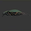 Vibrant Green Metallic Beetle With Striped Carapace On Dark Background Detailed Closeup