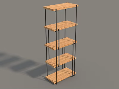 Modern Five Tier Display Shelf With Wooden Shelves And Black Metal Frame 3d model
