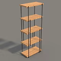 Modern Five Tier Display Shelf With Wooden Shelves And Black Metal Frame