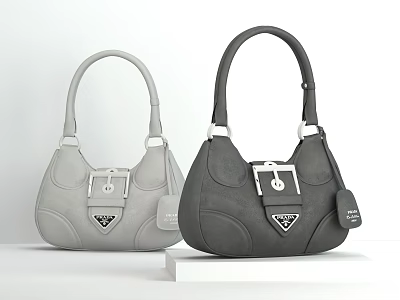 Stylish Light And Dark Gray Handbags With Brand Details 3d model