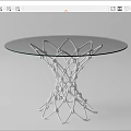 Round Glass Top Dining Table With White Intricate Woven Base Design 3d model