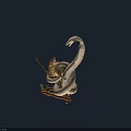 Open Mouth Dinosaur Confronting Giant Snake on Wooden Branch with Green Plant