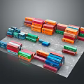 Colorful Shipping Containers Stacked In Different Colors On Gray Platform 3d model