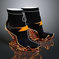 Black White Collar Boots with Gold Hollow Heel and Orange Decorative Stripes for Daily Living