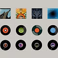 Decorative Wall Hangings With Square Prints And Round Vinyl Records In Clear Frames On Wall
