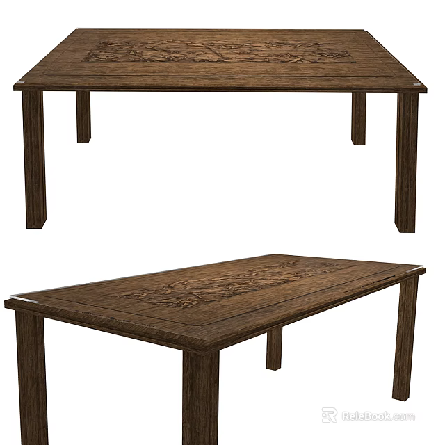 Traditional Wooden Desk With Intricate Carved Patterns And Solid Wood Design 3d model 