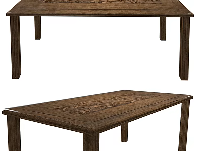 Traditional Wooden Desk With Intricate Carved Patterns And Solid Wood Design 3d model