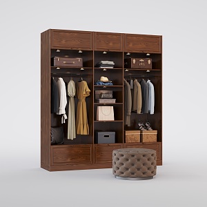 Solid Wood Wardrobe Hanging Clothes Light Luxury Leather Stool Gift Box Leather Box Redwood Furniture 3d model