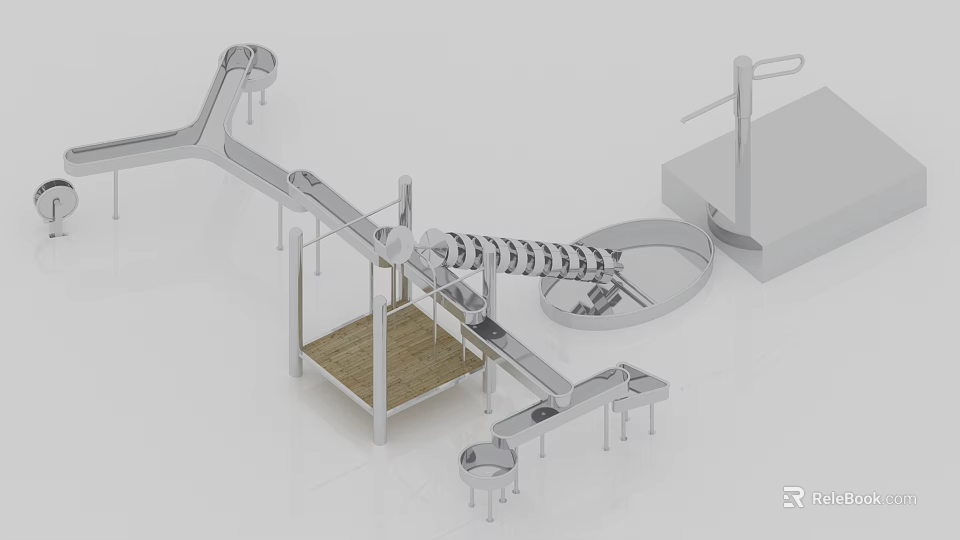 Industrial Equipment With Skeletal Metal Conveyor Structure And Circular Platform Components 3d model 