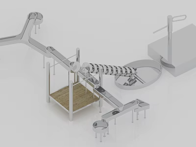 Industrial Equipment With Skeletal Metal Conveyor Structure And Circular Platform Components 3d model