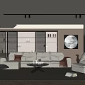 Modern Living Room Interior Design With White Sofa Round Painting And Area Rug