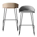 Modern Bar Stools with Curved Backrest and Black Metal Frame in Gray and Beige