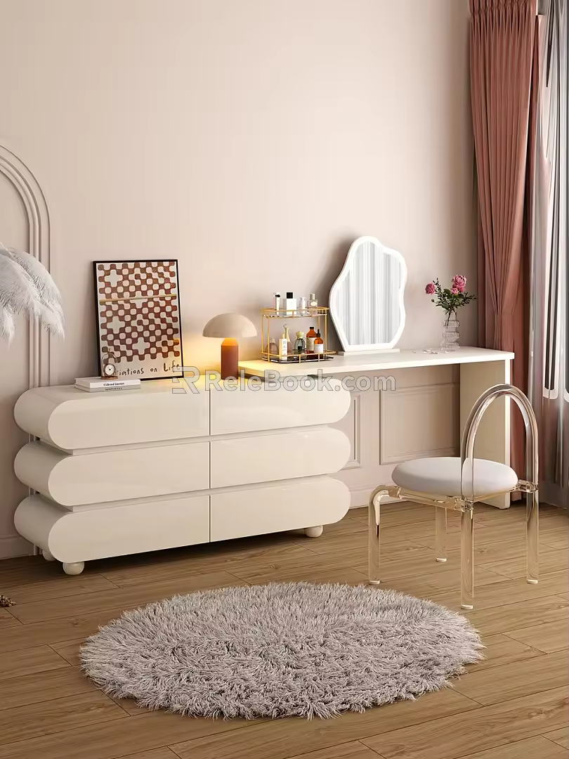 Cream Style Dressing Table Simple Dressing Table Dressing Table Combination 3d model
