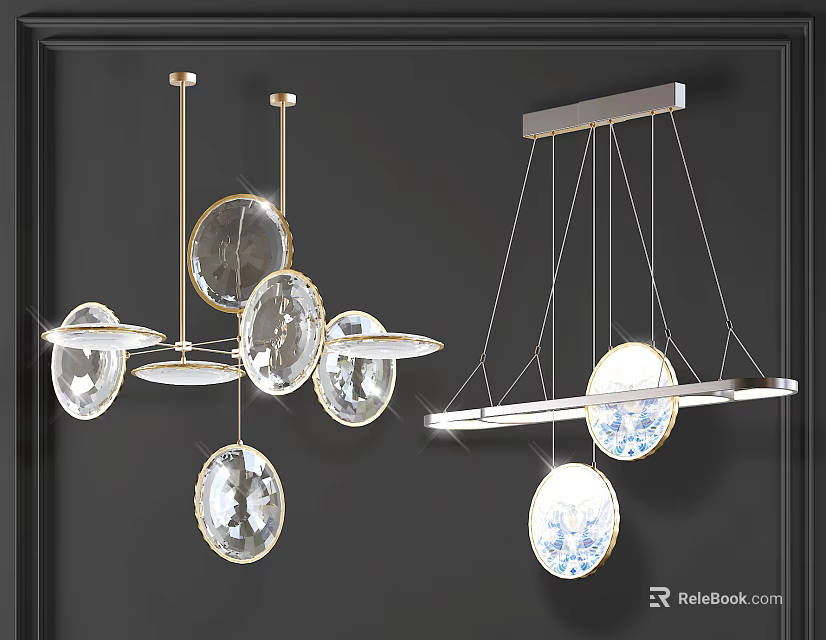 Modern Decorative Chandeliers With Gold Silver Frames And Circular Crystal Shades 3d model