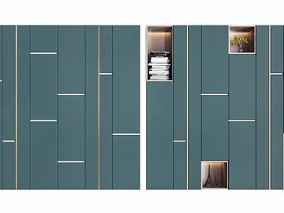 Modern Teal Storage Cabinet Unit With Golden Lines Multiple Doors And Internal Storage 3d model