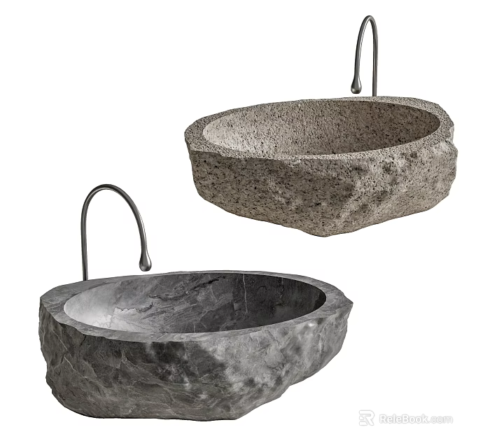 Natural Stone Bathroom Washbasin With Unique Texture And Modern Faucet Design 3d model 