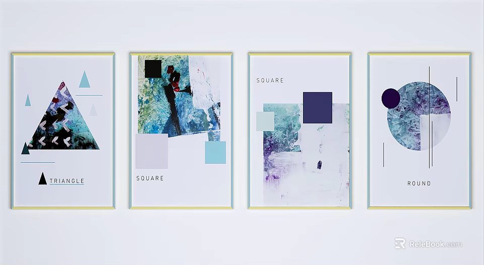 Modern Geometric Decorative Paintings With Triangle Square Circle Wall Art 3d model