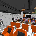 Modern Public Office Interior With Geometric Partitions Colorful Seating And Curved Elements 3d model