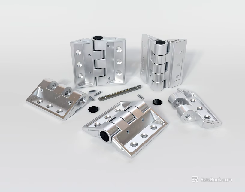 Stainless Steel Hinge Components With Various Sizes And Mounting Parts 3d model 