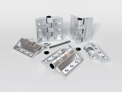 Stainless Steel Hinge Components With Various Sizes And Mounting Parts 3d model